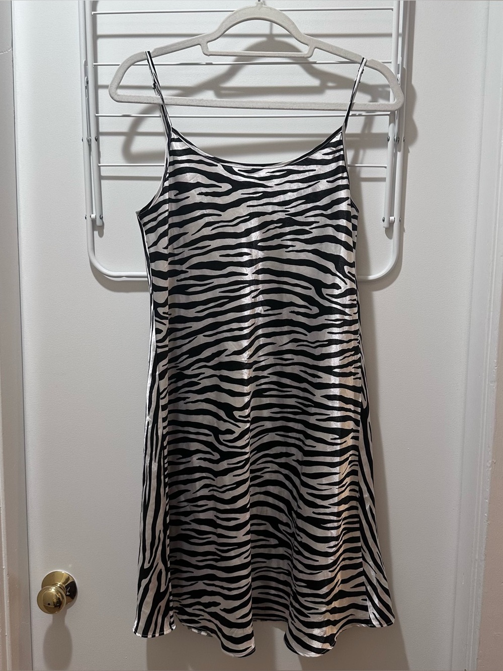 Zebra-Print Slip Midi Dress in Black and Cream